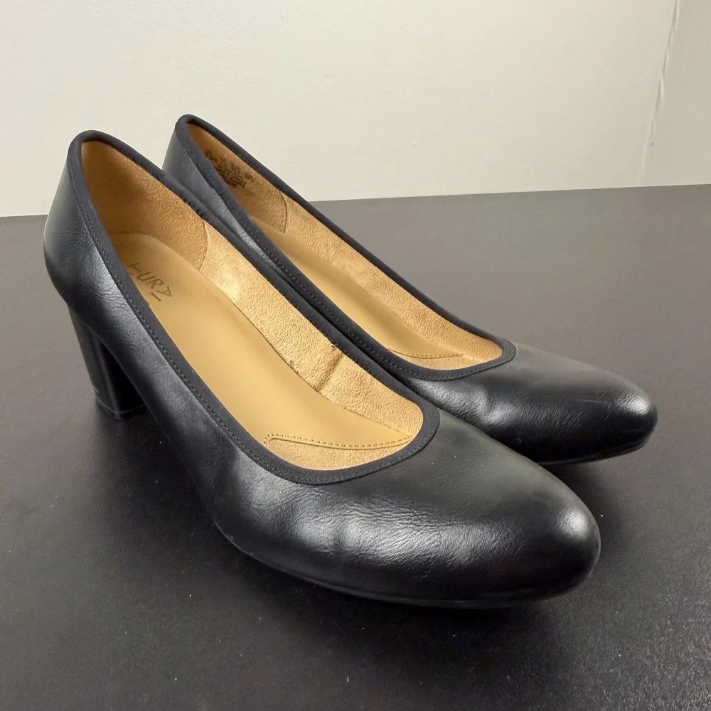 Naturalizer Naomi Pumps Women 9.5M Black Leather Block Heel Comfort Shoes Career